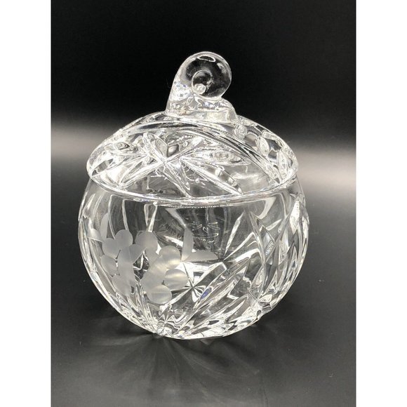 Vintage Grapes‎ etched Crystal Jam Jar (No Spoon) Pumpkin Shaped - Picture 2 of 4